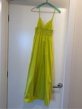 Zara Lime Green Smocked Cotton Midi Dress